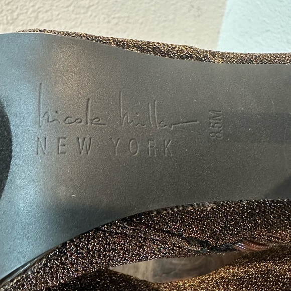 NICOLE MILLER NYC Logan Gold Glitter Pointed Toe Heeled Boot Sz 8.5 - Picture 10 of 11